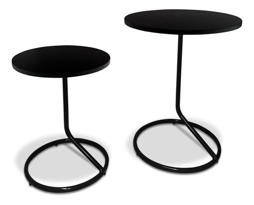 Conjunto 2 mesas canto lateral redonda jasper aço preta Genus Móveis