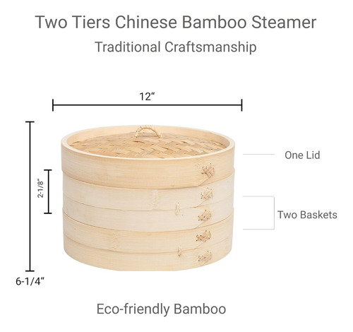 Japanbusiness-cocina Asiática Vapor De Bambú, 12 Pulgadas