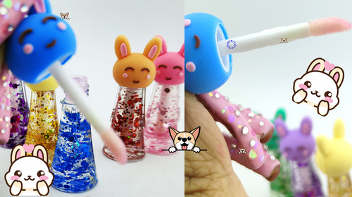 Brillo Labial Kawaii Conejo, 6 Pzas Duo, Lip Gloss + Regalo