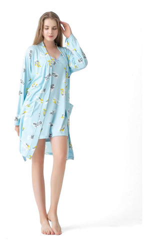 Pijama Mujer Camisón Largo Manga Larga Con Bata. Marca Qikun