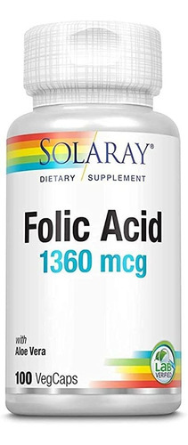 Solaray - Ácido Fólico, 800 Mg, 100 Cápsulas