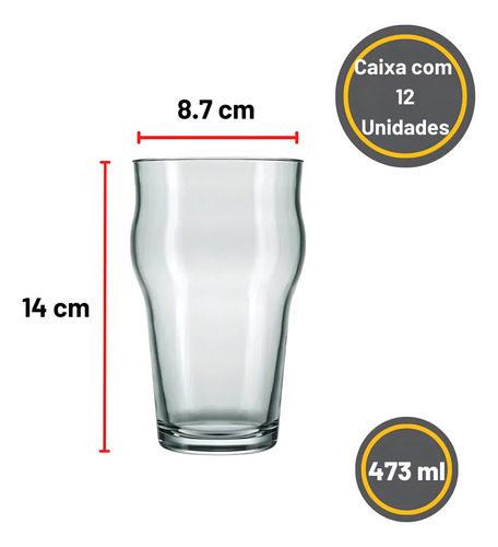 Vaso Pint Stout 473 ml - Kit 12 unidades