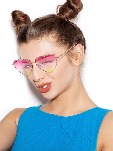 Gafas De Sol Con Montura Metálica En Forma De Corazón Rosa