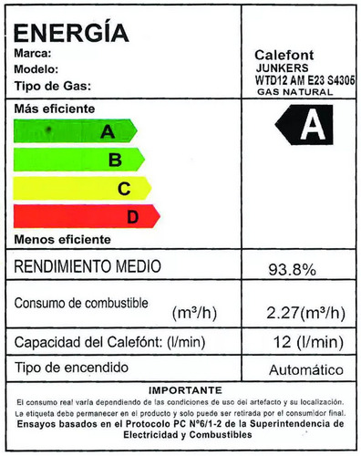 Calefon Junkers 12 Litros Tiro Forzado Gas Natural Blanco Gn