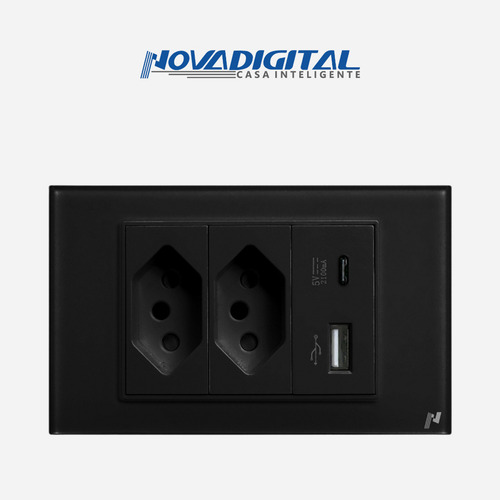 Tomada 4x2 Espelho De Vidro Dupla 10 E 20a Similar A Livolo Cor Preto