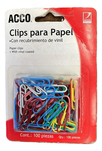 3 Clip Estandar Acco Blister 100 Pzs Varios Colores 28 Mm Multicolor