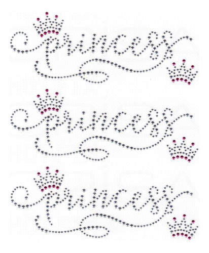 Plancha De Strass Tacha Termoadhesiva Frase Cursiva Princess Plateado Y Fucsia