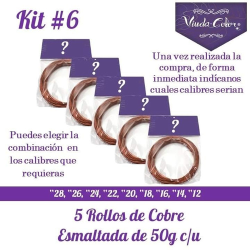 Cobre Esmaltado Kit 5 Rollos De 50gr Alambre Para Joyería  