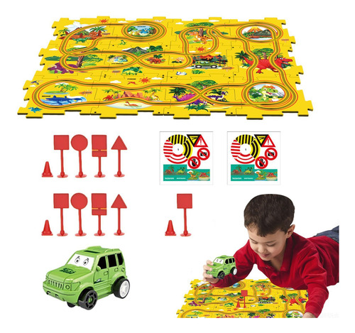Coche De Pista De Rompecabezas 25 Pz Dinosaurio