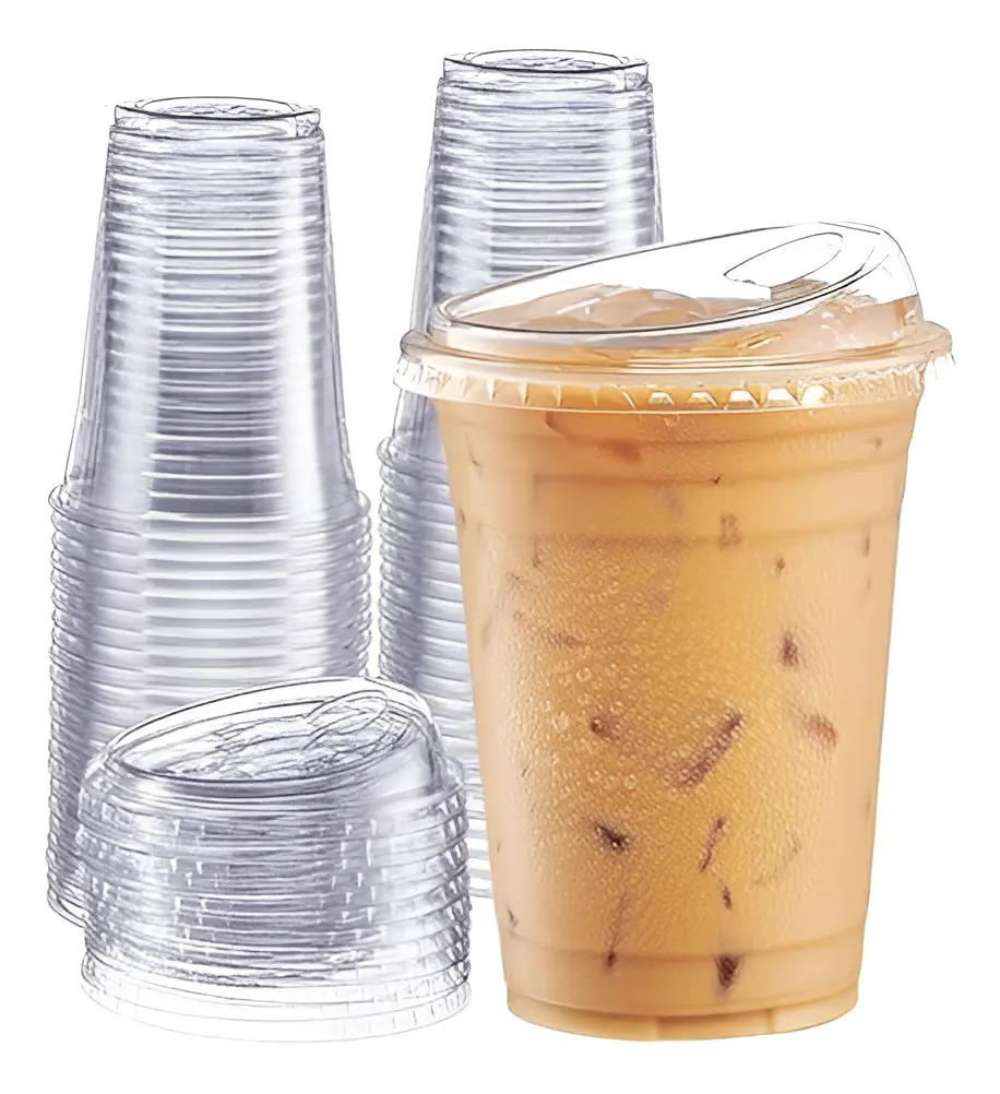 Vaso Tapa Boquilla Bebida Fria 16 Oz Desechable 100 Unidades Boquilla
