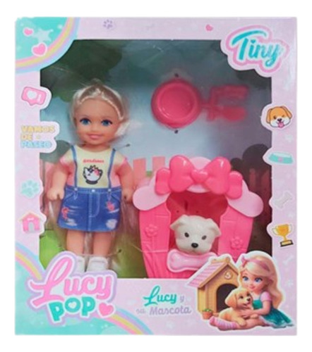 Tiny Lucy Pop Muñeca Con Vestido, Con Mascota Y Accesorios