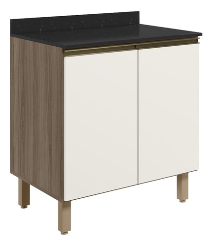 Balcão Com Tampo 2p 80 Cm Mdf Kali 12223 Carvalho Toq Off White Cetim Nicioli