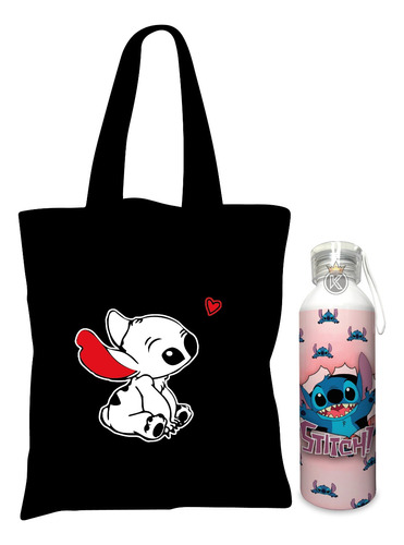 Tote Bag Lilo Stitch N + Botella En Aluminio - Estampaking