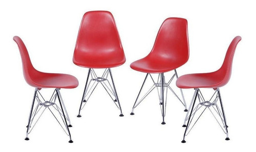 Cadeira de jantar BoxBit DKR Eames polipropileno base cromada, estrutura de cor  vermelho, 4 unidades