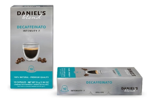 Caja 10 Capsulas cafe Descafeinado Para Nespresso Daniel's Blend Aluminio
