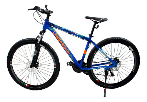 Bicicleta Mountain Bike Lamborghini Aluminio 21 Velocidades Shimano Rodado 29 Suspension Frenos A Disco Color Azul Talle L Con Pie De Apoyo