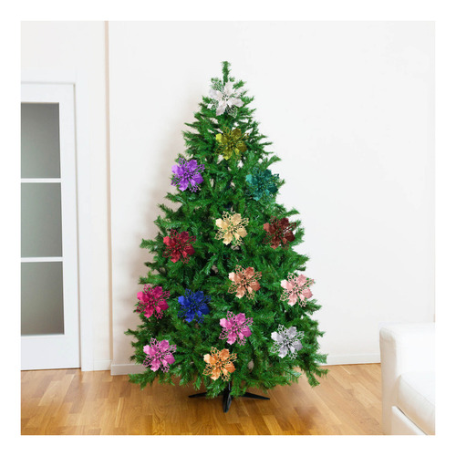 I Navidad Artificial Brillo Dorado Navidad Hueco Fl 44or