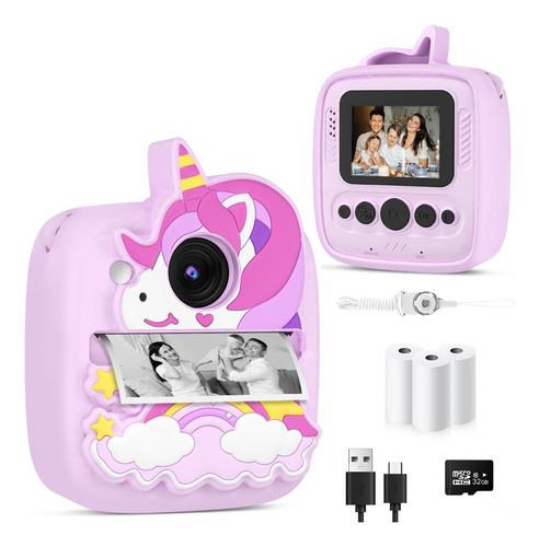 Cámara Yingoot Kids Instant Print De 48 Mp Y 1080p Con Funda