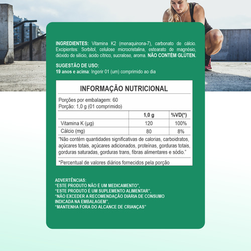 Kit 3x Vitamina K2 Mk7 Menaquinona 60 Comprimidos 120ug