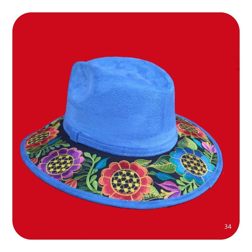 Imagen 3 de 7 de Elegante Sombrero Artesanal De Gamuza Bordado Mediano 4