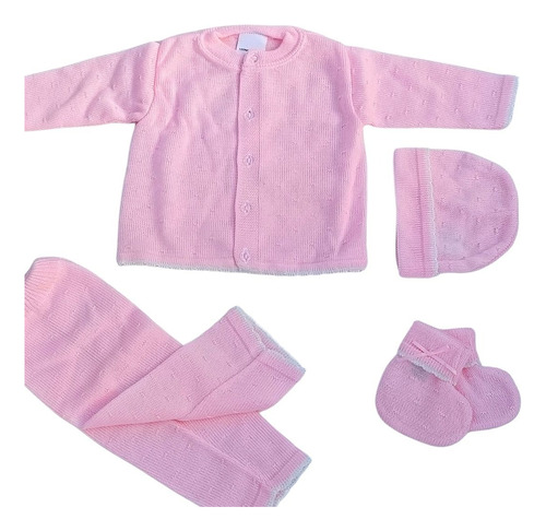 Conjunto Tejido Bebes Recién Nacido Color Rosa- Mod Pellizco