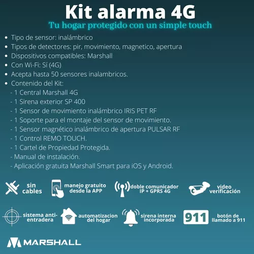 Kit Alarma Casa Domiciliaria Sensores Sirena Control Remoto