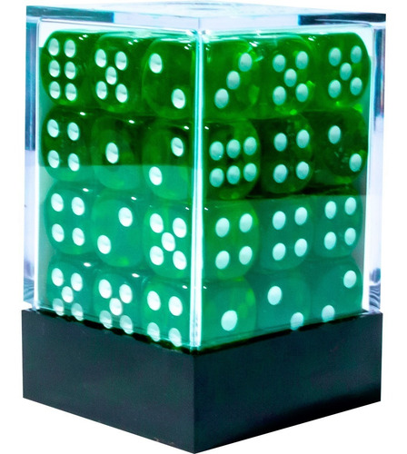 Conjunto 36 Dados Rpg Translucido D6 Central Verde Escuro