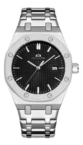 Reloj Mecánico Paulareis Impermeable Con Calendario Para Hom Color del fondo Silver Black