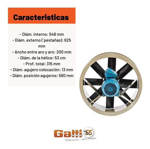 Imagen 7 de 10 de Extractor De Aire Axial Industrial 55 Cm Para Conducto Gatti