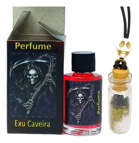 Kit Patuá E Perfume Exú Caveira Proteção Inveja E Olho Gordo