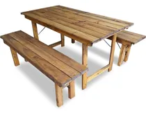 Comprar Mesa De Madera Pino 2mts Plegable Quincho + 2 Bancos Interio
