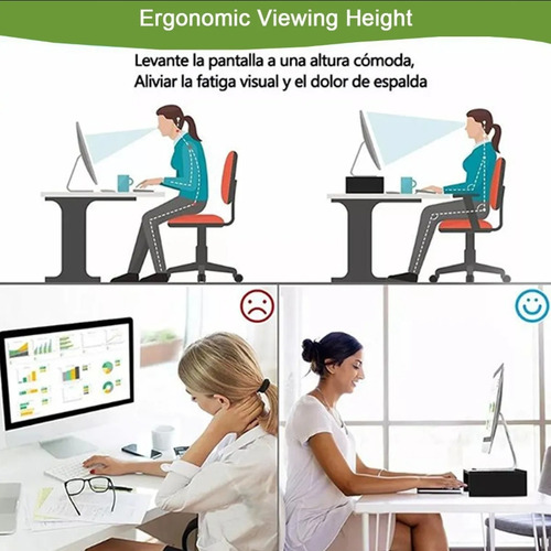 Soporte De Monitor De Escritorio De Madera De 2 Niveles Negro