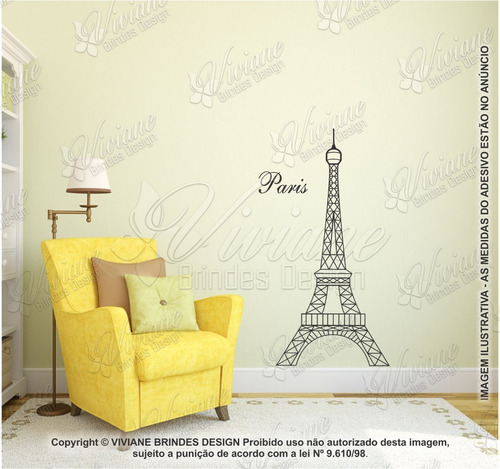 Adesivo De Parede Torre Eiffel Paris 114 Cm Decoração Sala