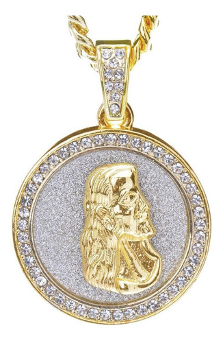 Medalla De Jesus Iced Out Cadena De 60cm En Oro Laminado