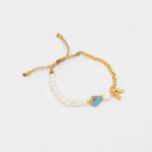 Pulsera Duo Perla-cadena Con Inicial