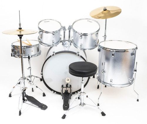 Imagen 5 de 10 de Bateria Acústica Parquer 5 Cuerpos Plateada Platillo Cuota