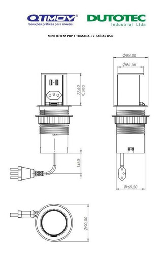 Banco de mesa Mini Socket Tower, 1 salida, 2 tótem USB, 2220 W, color blanco