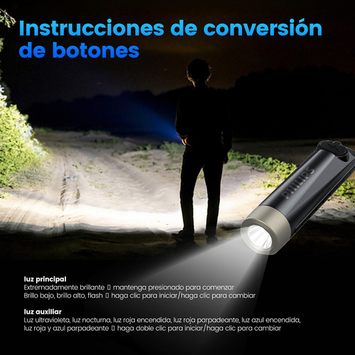 Philips Linterna Led Recargable 200lm Luz Violeta Detector De Billetes 100m Pequeña Con Regla Abrecajas Ultraligera Sfl-1121