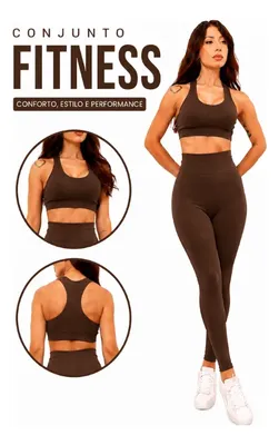 Conjunto Academia Poliamida Fitness Top Calça Canelado Marrom-escuro Canelado G/gg (40-44)