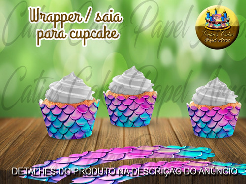  50 Wrappers Saia Para Mini Cupcakes Sereia Escama