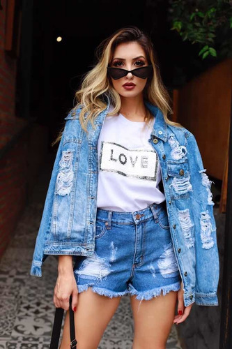 jaqueta jeans oversized destroyed