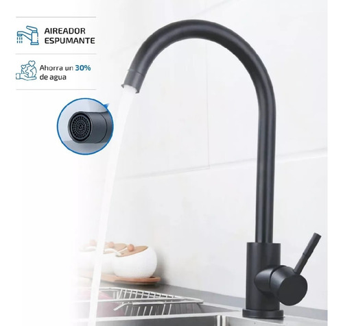 Canilla Grifería Monocomando Cocina Mesada Pico Cisne Negra Color Negro