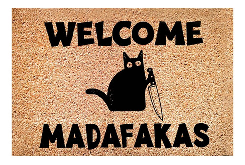 Felpudo Dark Cat Welcome Madafakas Con Estampado Completo, D