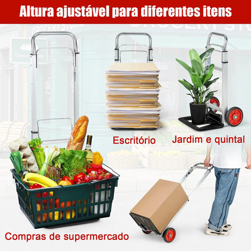 Carrinho De Carga Dobrável 150kg Alumínio Reforçado Plataforma Portátil P/ Transporte Bagagem Multiuso - Stuart