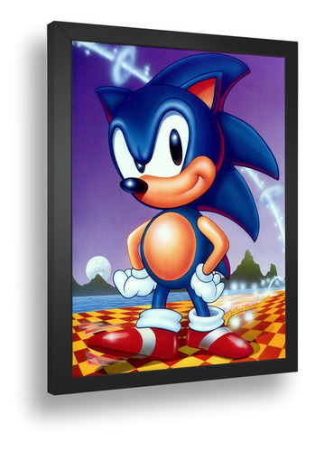 Quadro Emoldurado Poste Sonic Classico 8bits Retro