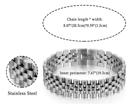 Pulsera De Acero Quirurgico Estilo Malla De Reloj Plateado 38.1 Cm 20 Cm