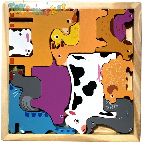 Rompecabezas De Madera Infantil Puzzle Animales Cubeta Toys