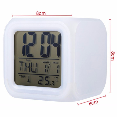 Imagen 5 de 10 de Reloj Despertador Digital Cubo Led Cambia Color +temperatura