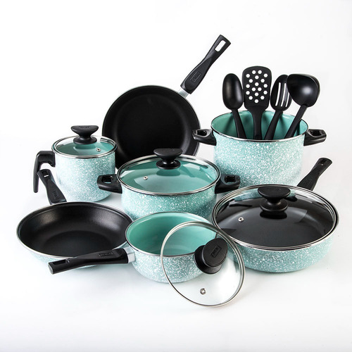 Imagen 3 de 7 de Batería De Cocina Cinsa Granito Jade Menta 15 Piezas
