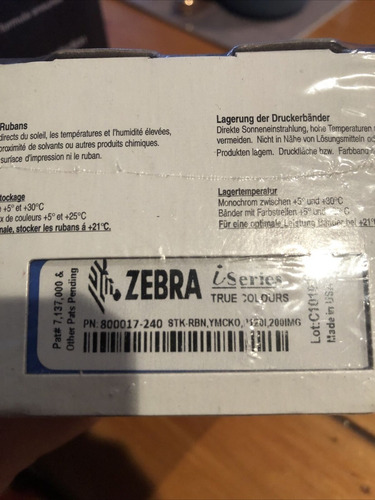 Cinta 800017-240 Ribbon Ymcko P/ Zebra P110i P120i 800015-94 (Usado)